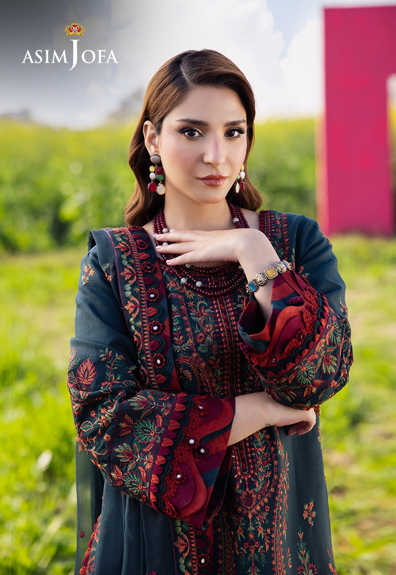 '-3PC DHANAK EMBROIDERED SHIRT WITH DHANAK EMBROIDERED SHAWL AND TROUSER - 677