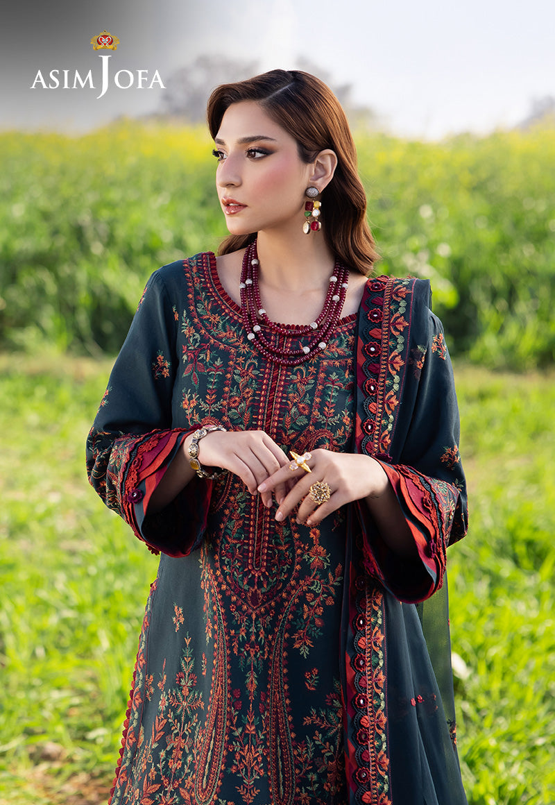 '-3PC DHANAK EMBROIDERED SHIRT WITH DHANAK EMBROIDERED SHAWL AND TROUSER - 677