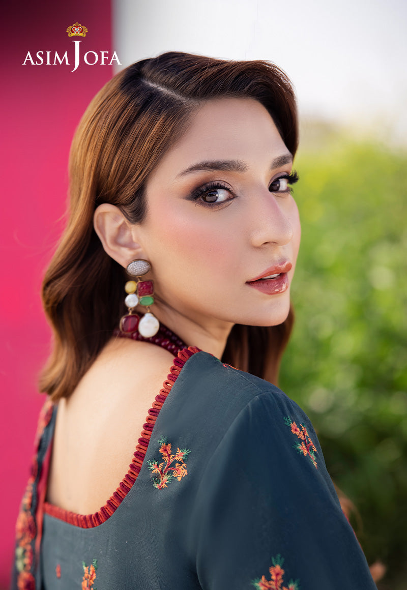 '-3PC DHANAK EMBROIDERED SHIRT WITH DHANAK EMBROIDERED SHAWL AND TROUSER - 677