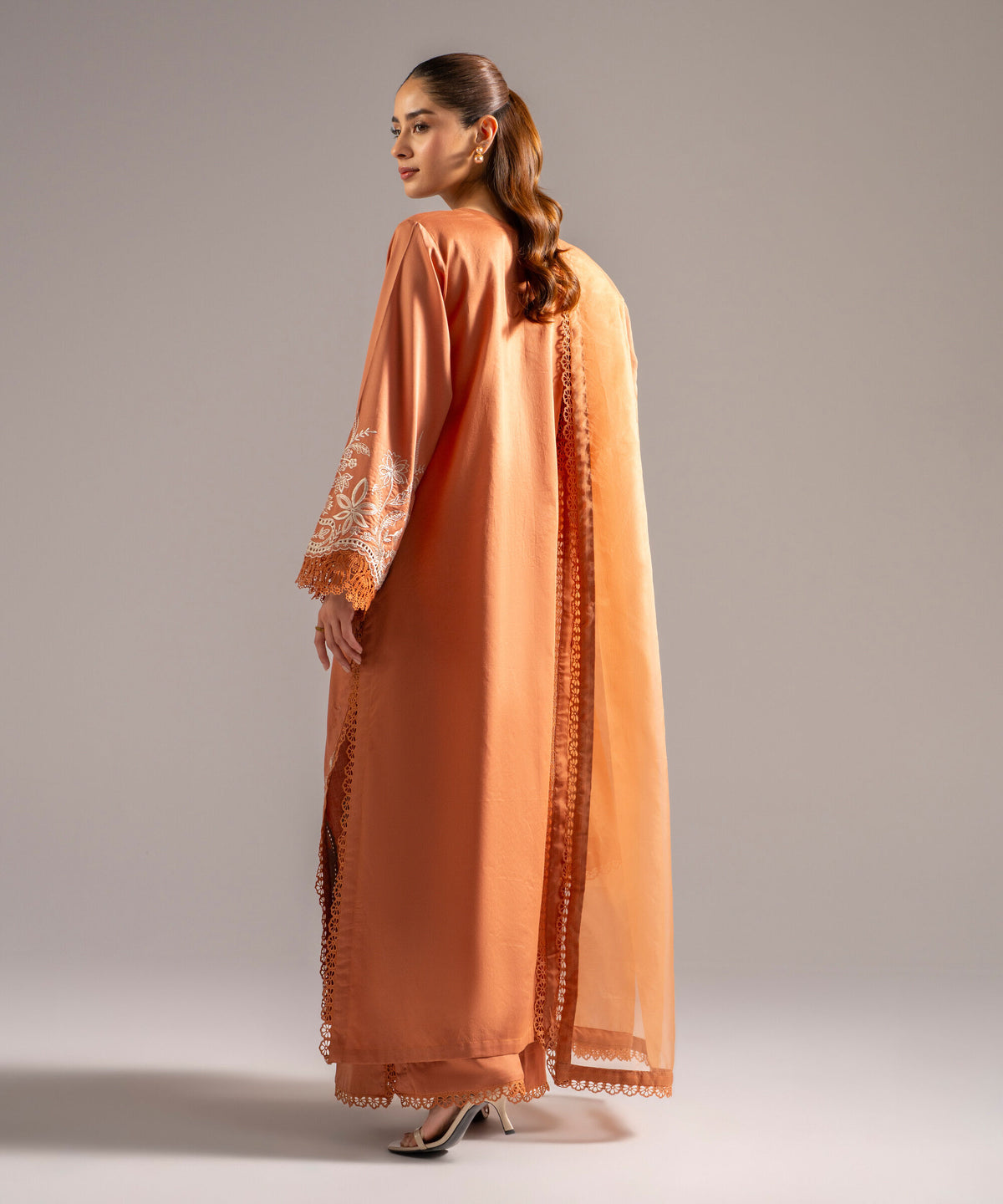 Rust Orange Dhanak Suit – Fully Embroidered Front & Sleeves (HE D#27)