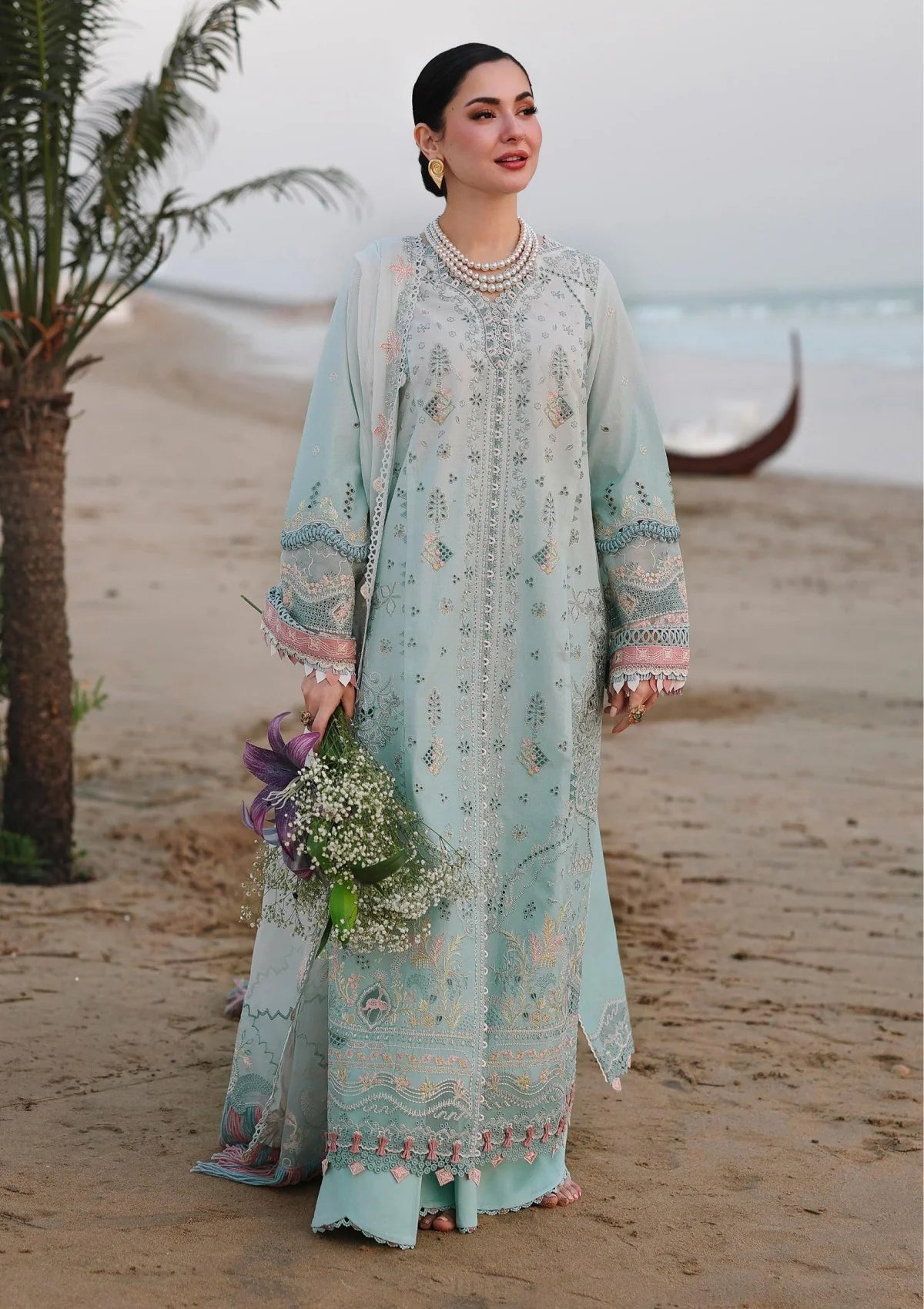 Embroidered 3-Piece Unstitched Suit – Mint Green(TFS 777)