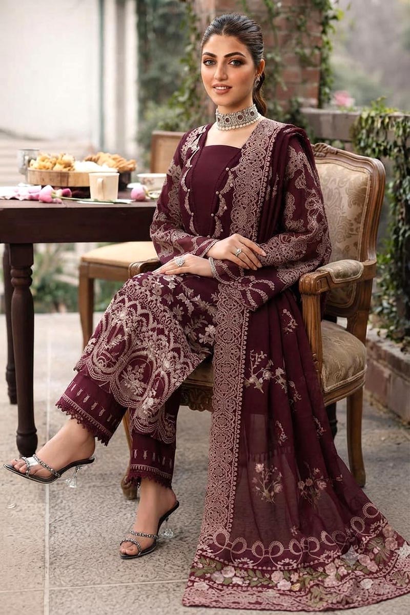 Luxury Embroidered Maroon Dress (TFS649)