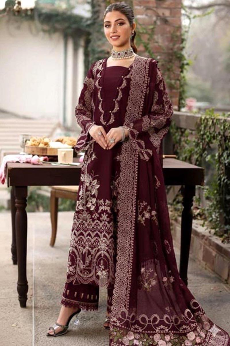 Luxury Embroidered Maroon Dress (TFS649)
