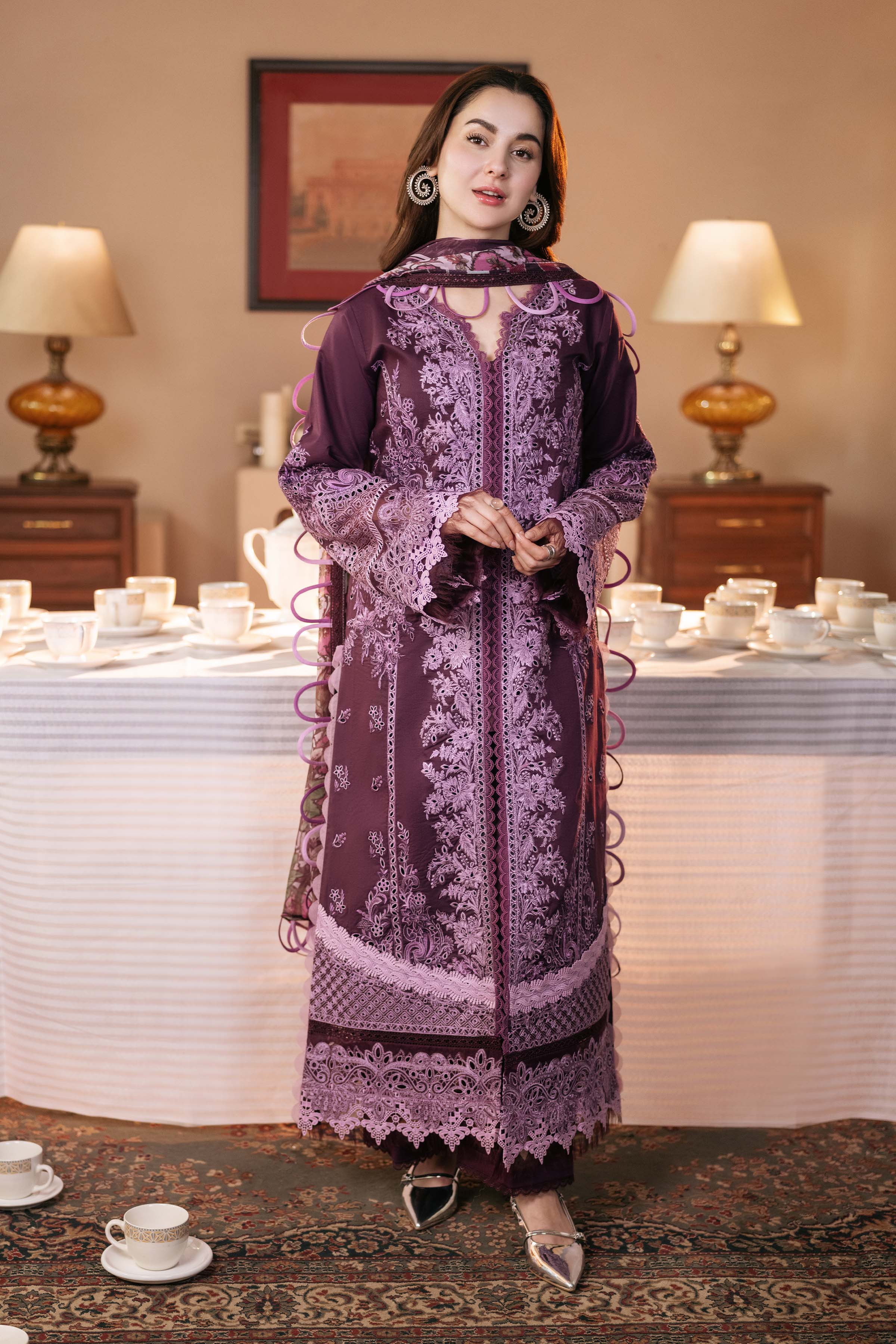 3PC DHANAK SEQUENCE EMBROIDERED SHIRT WITH COUTRAI PRINTED SHAWL & DHANAK TOUSER-BIC- 671