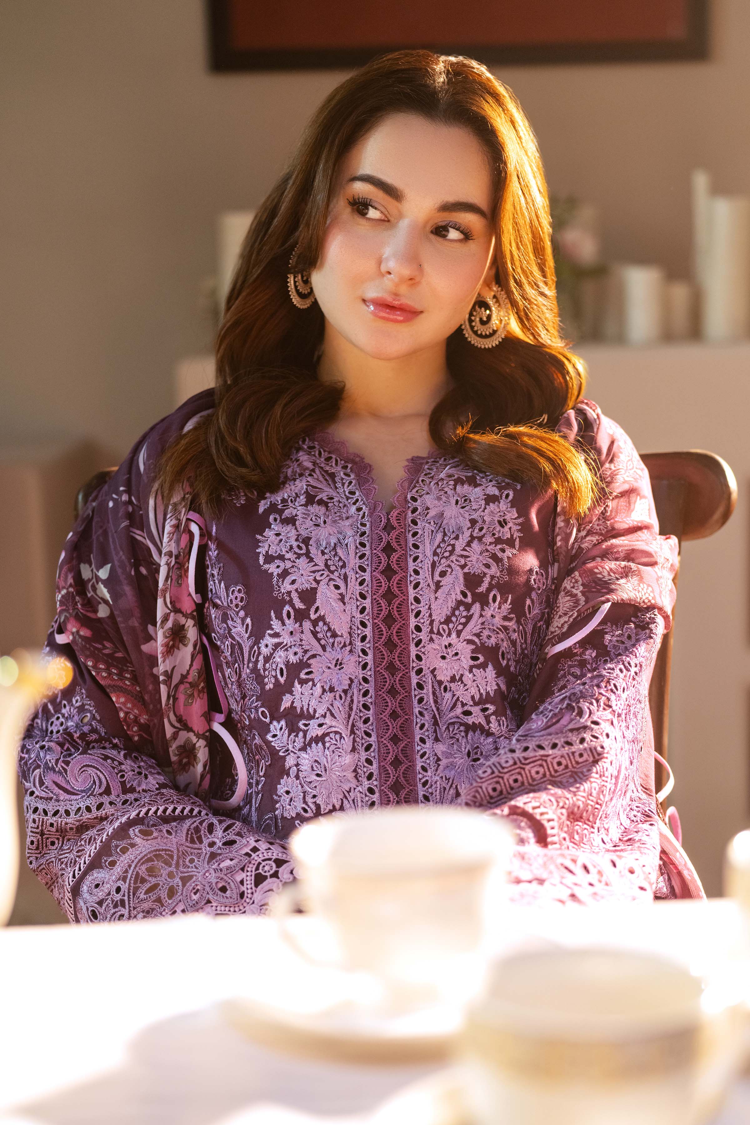 3PC DHANAK SEQUENCE EMBROIDERED SHIRT WITH COUTRAI PRINTED SHAWL & DHANAK TOUSER-BIC- 671