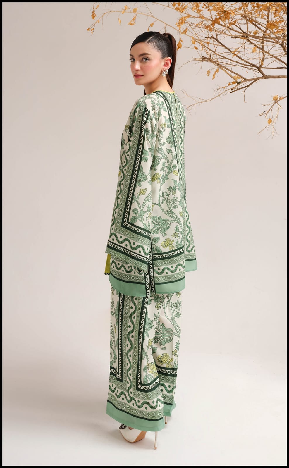 Green Floral Unstitched 2PC Co-Ord Set (HE)