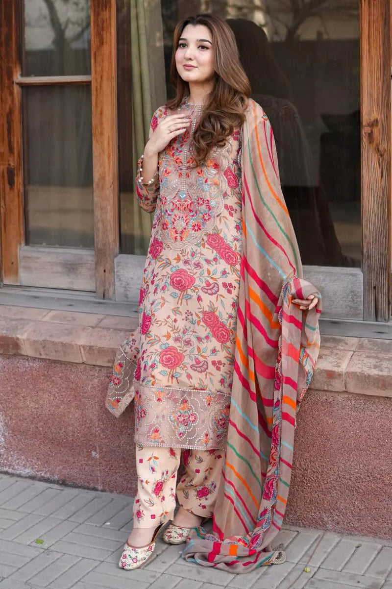 Embroidered 3-Piece Unstitched Lawn Suit D#486 (HE)