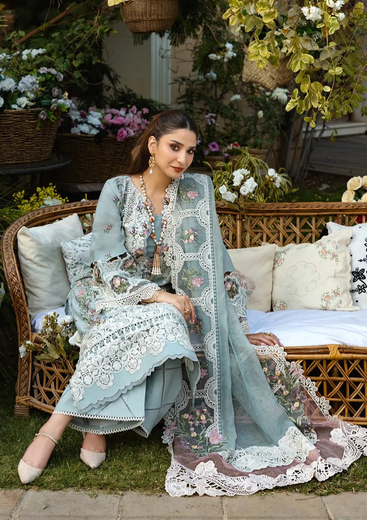 Sky Blue Embroidered 3 Piece Lawn Suit (TFS412)