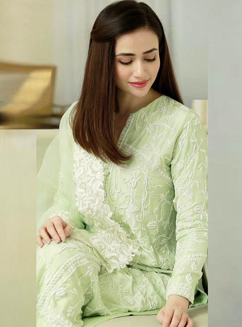 Lawn 3PC Embroidered with Organza Embroidered Dupatta-5183