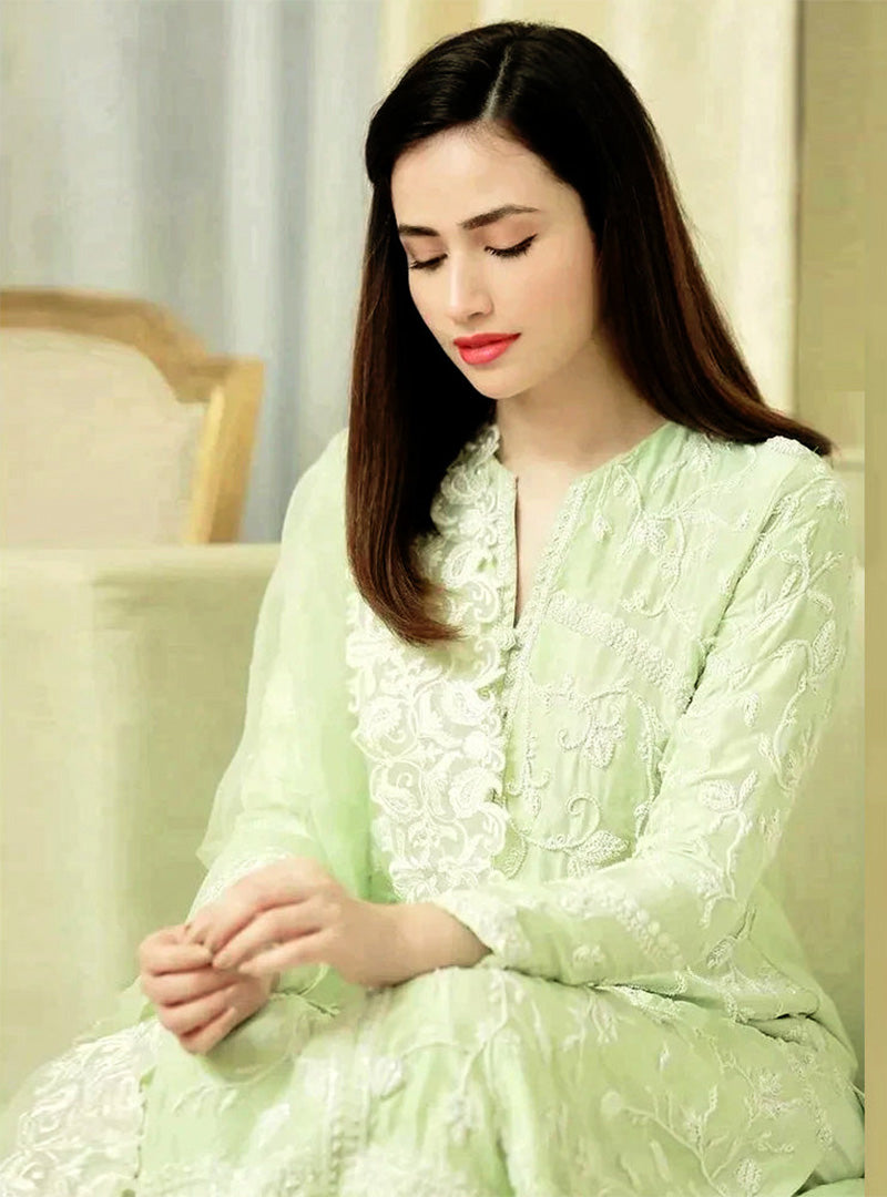 Lawn 3PC Embroidered with Organza Embroidered Dupatta-5183