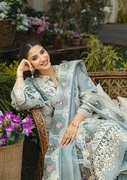Sky Blue Embroidered 3 Piece Lawn Suit (TFS412)
