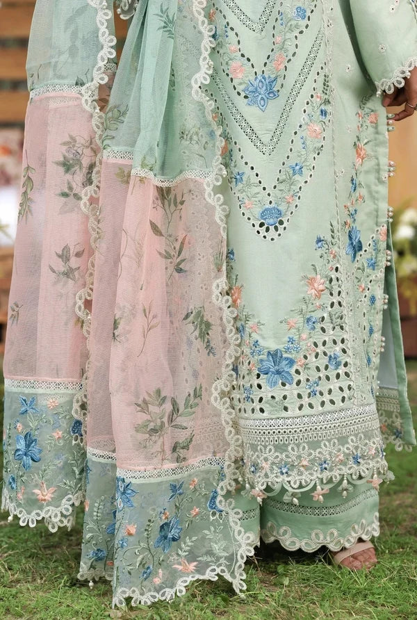 Embroidered 3-Piece Unstitched Suit – Sage Green (TFS 715)