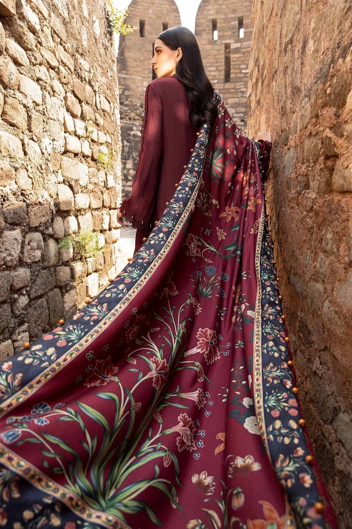 3PC DHANAK EMBROIDERED SHIRT WITH TWILL PRINTED SHAWL  - 213