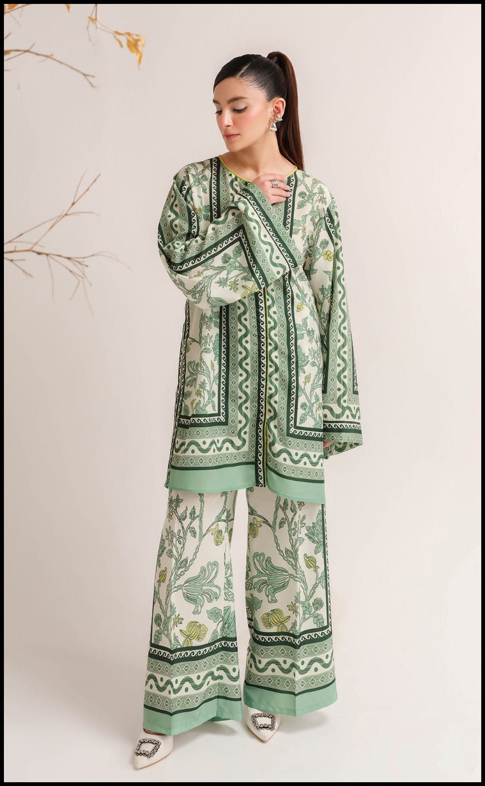 Green floral unstitched 2PC co-ord set for women