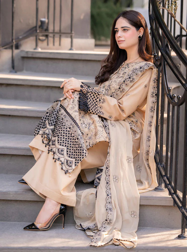 3PC DHANAK EMBROIDERED UNSTITCHED DRESS - 223