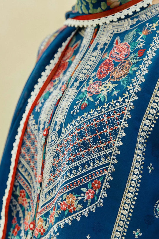 3 Piece Embroidered dhanak Shirt and Trouser with Printed Poly Lawn Dupatta ZS50-3