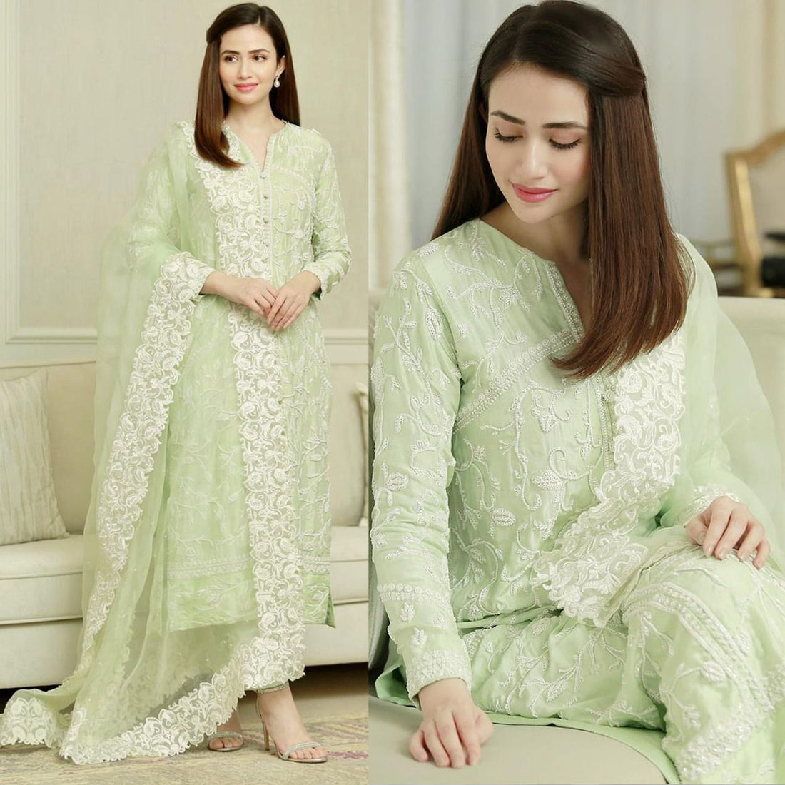 Lawn 3PC Embroidered with Organza Embroidered Dupatta-5183