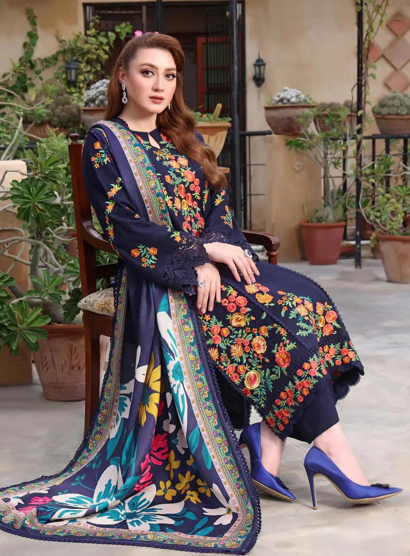 Lawn-3PC Embroidered Shirt with Digital Printed Jauqard Dupatta FS3098