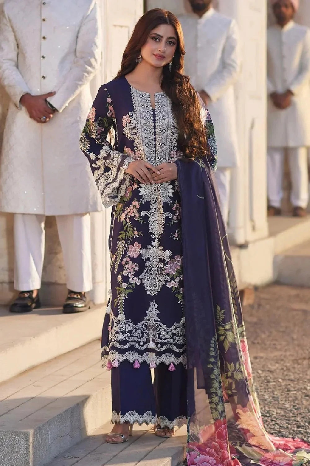 Navy Blue Embroidered 3-Piece Unstitched Suit (TFS-702)