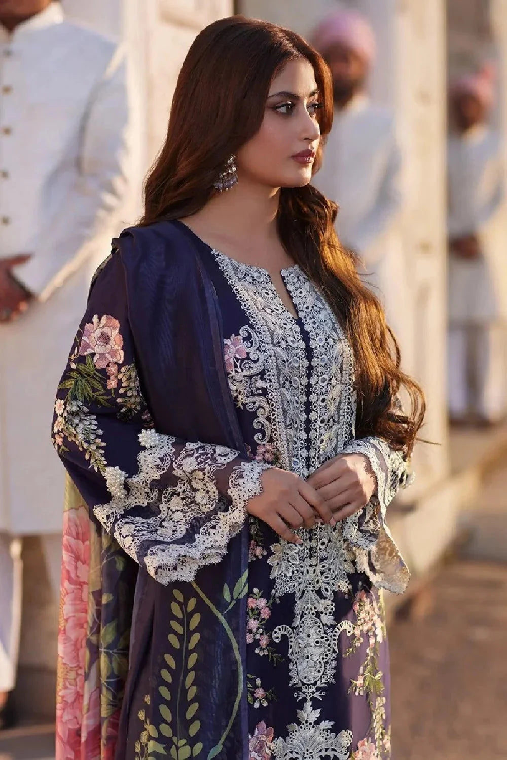 Navy Blue Embroidered 3-Piece Unstitched Suit (TFS-702)
