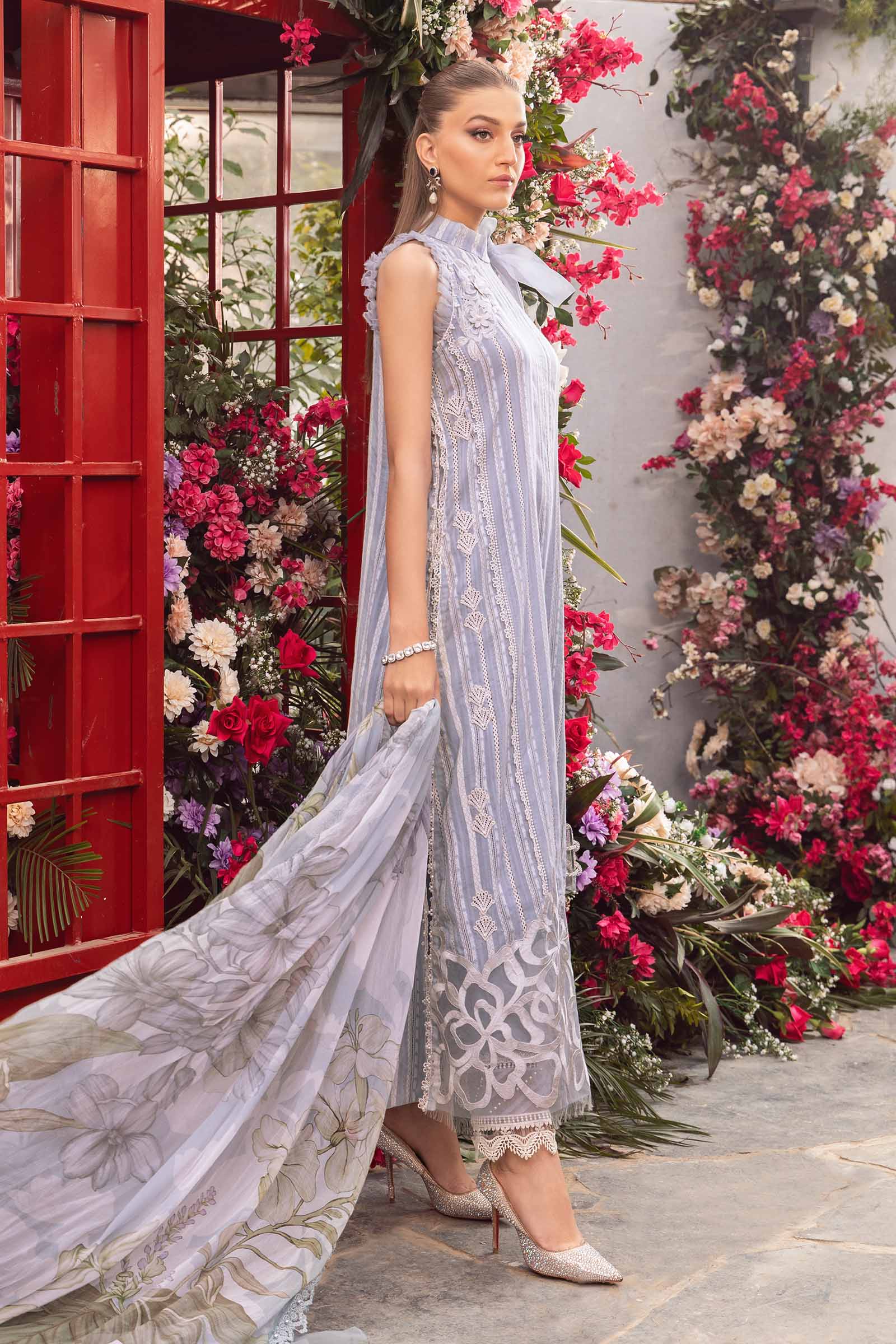 Ice Blue Embroidered 3-Piece Unstitched Suit (SS 1529)