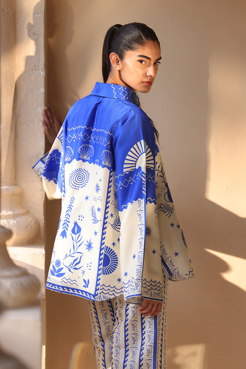 Blue Printed Unstitched 2PC Co-Ord Set (HE)