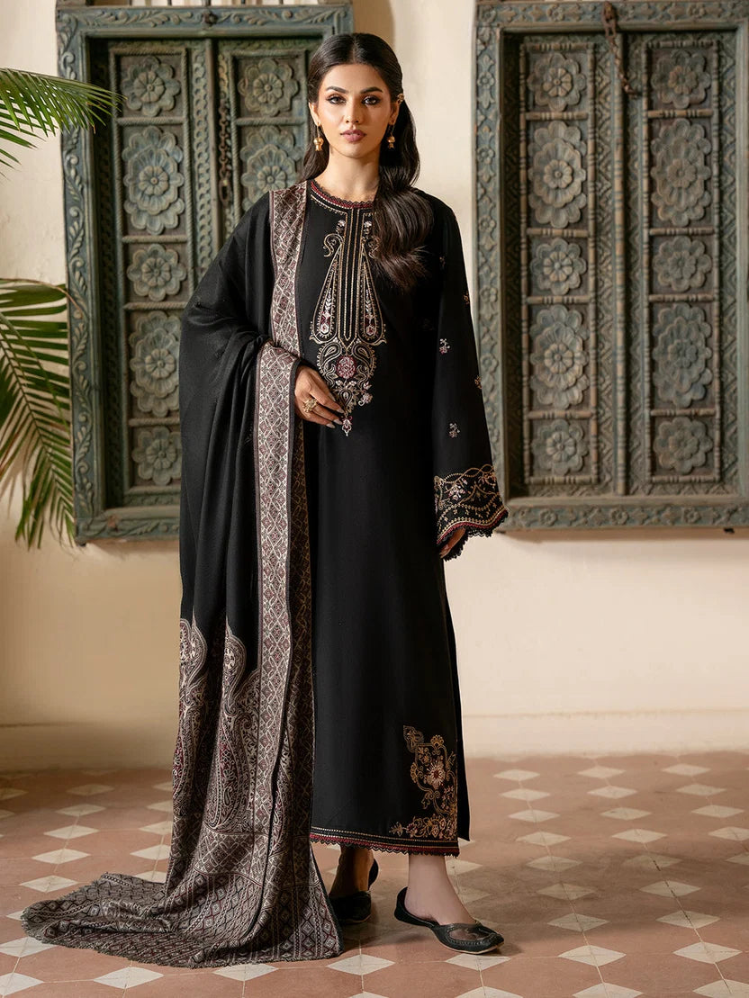 Black Embroidered 3-Piece Unstitched Suit (SS 5011)