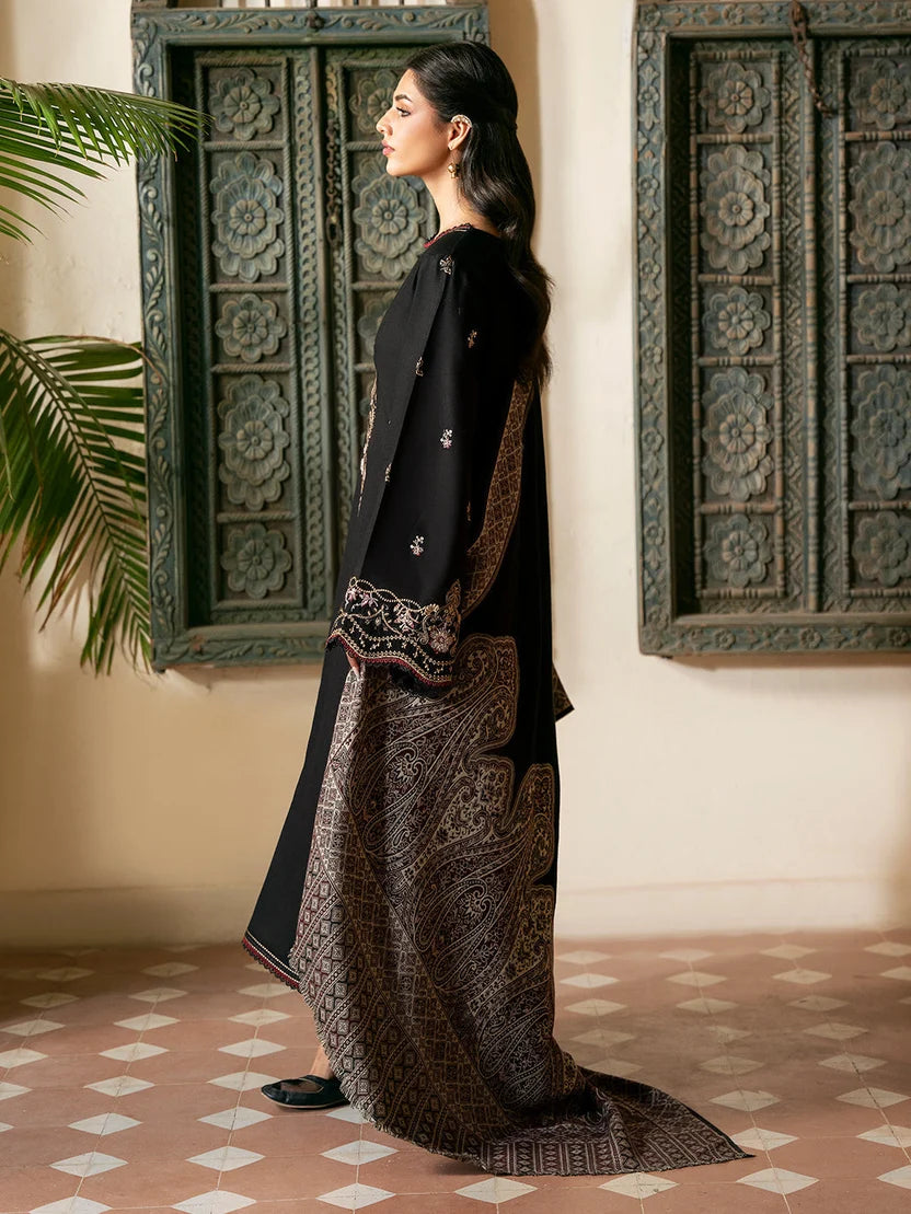 Black Embroidered 3-Piece Unstitched Suit (SS 5011)