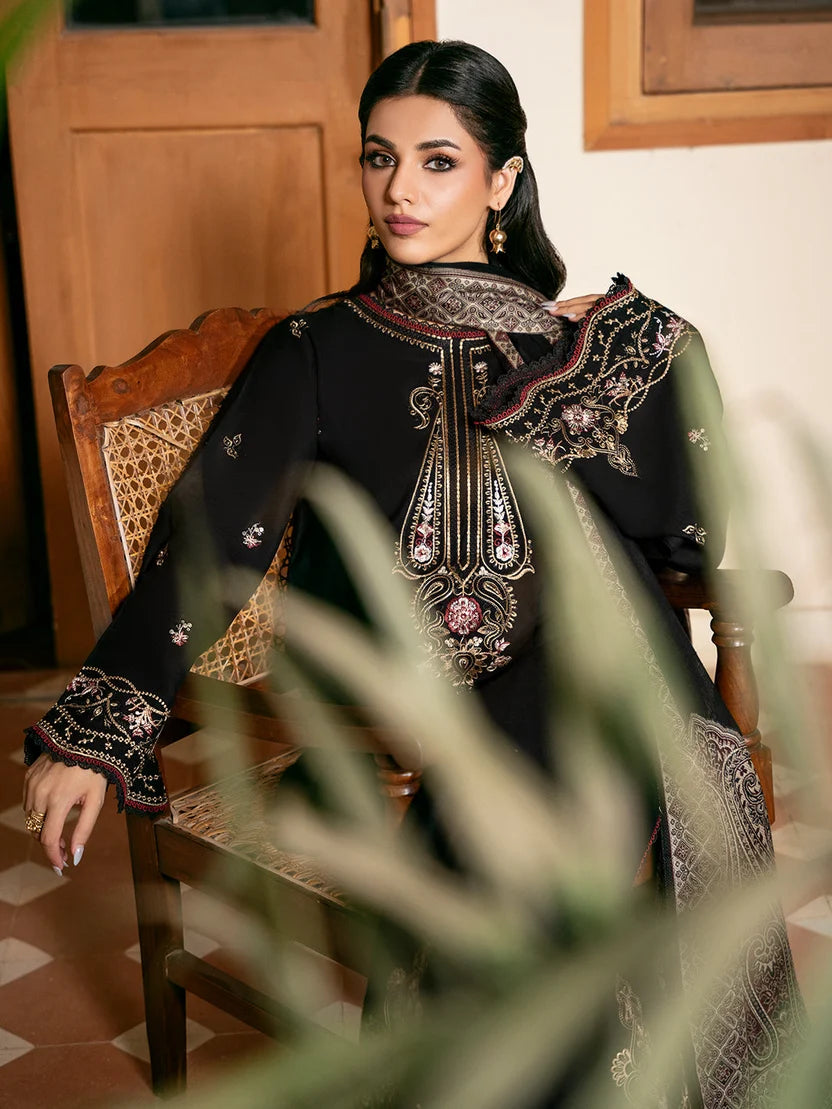 Black Embroidered 3-Piece Unstitched Suit (SS 5011)