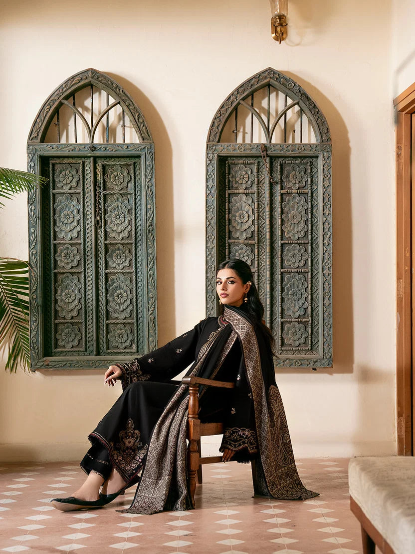 Black Embroidered 3-Piece Unstitched Suit (SS 5011)