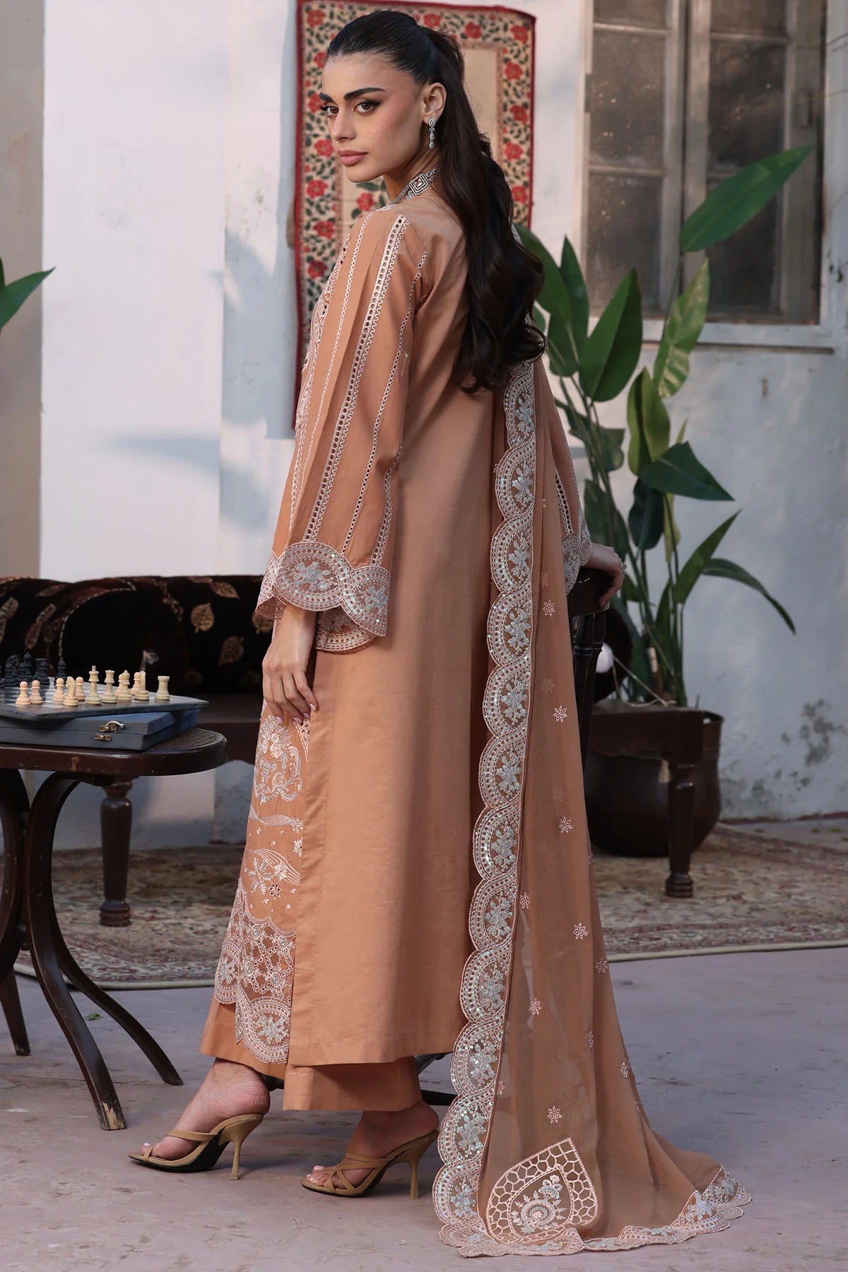 Embroidered 3-Piece Unstitched Suit – Mocha Beige (TFS 730)