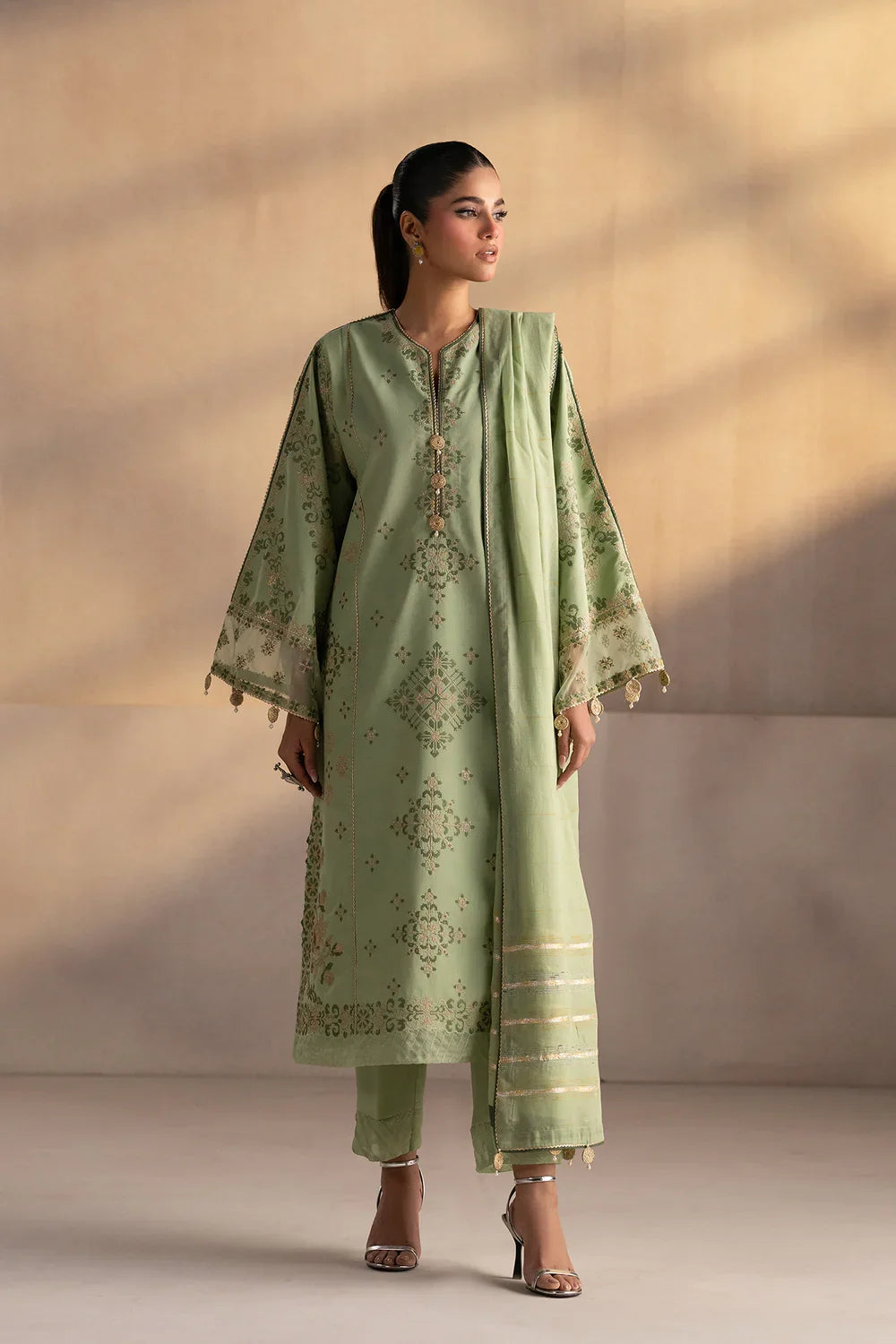 Sage Green Embroidered 3-Piece Suit (HE D#36A)