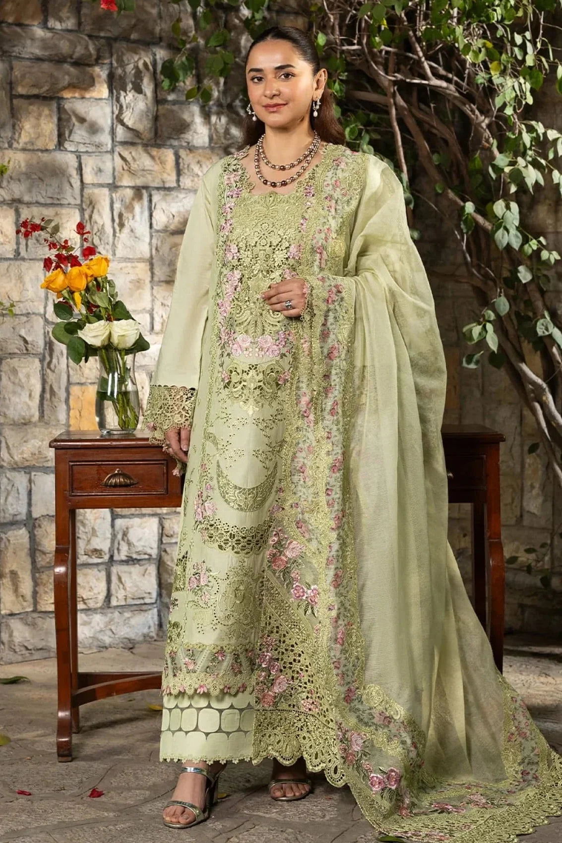 Pistachio Green Embroidered 3PC Winter Dhanak Suit (TFS 094)