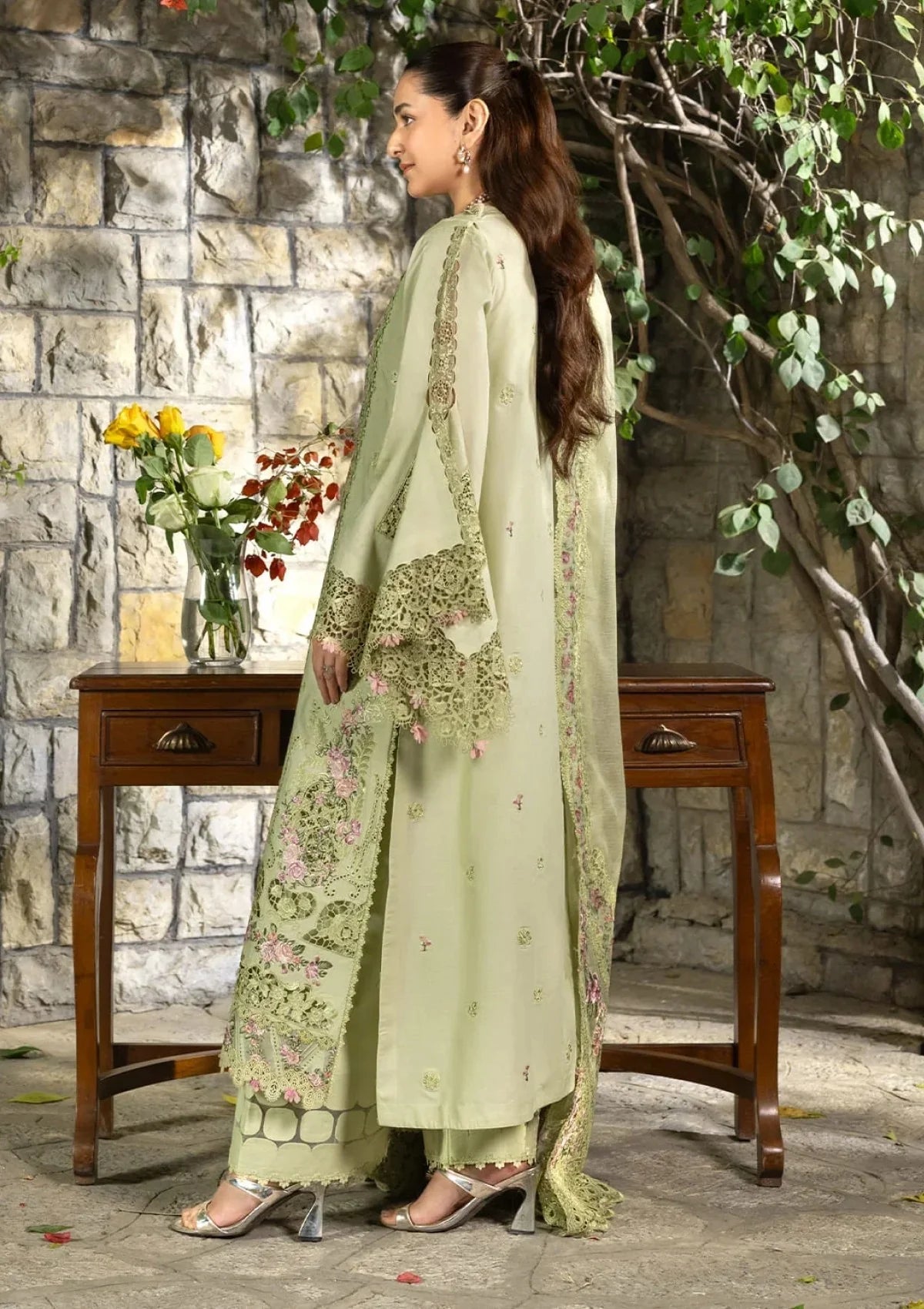 Pistachio Green Embroidered 3PC Winter Dhanak Suit (TFS 094)
