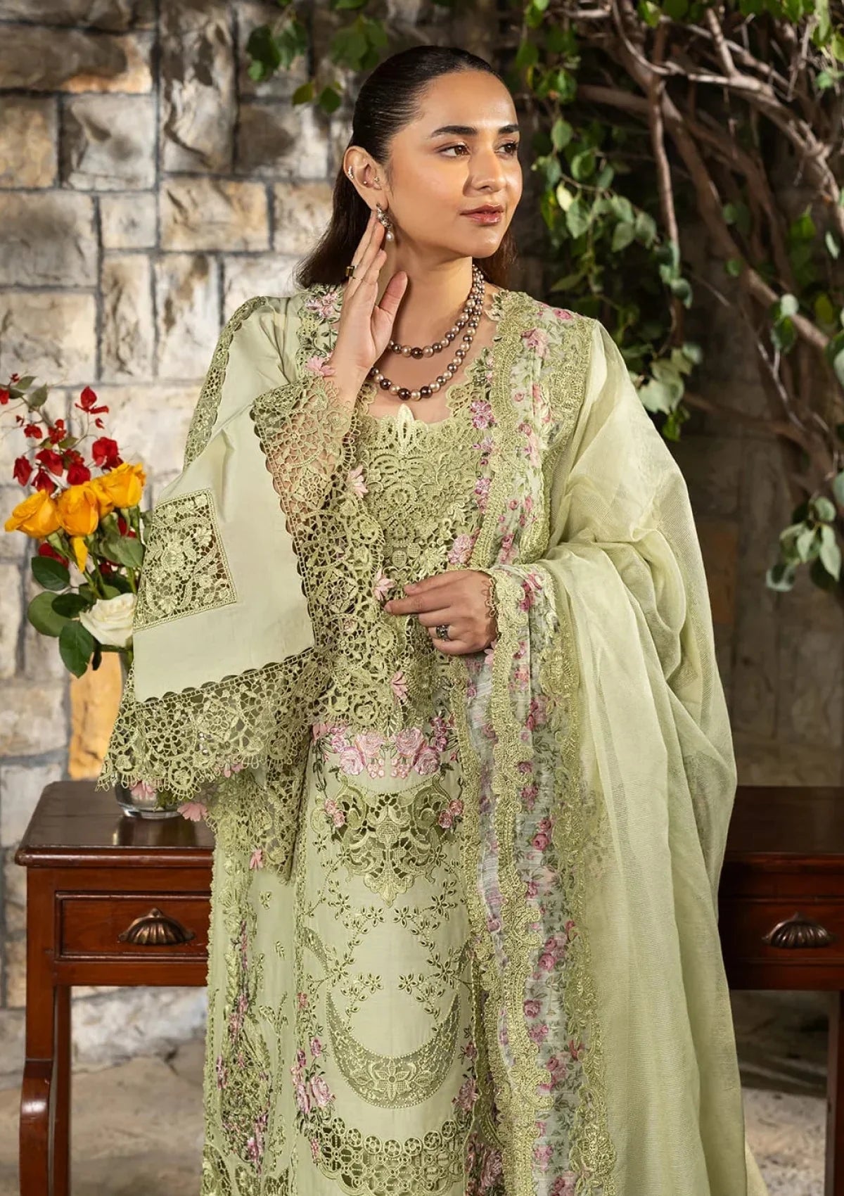 Pistachio Green Embroidered 3PC Winter Dhanak Suit (TFS 094)