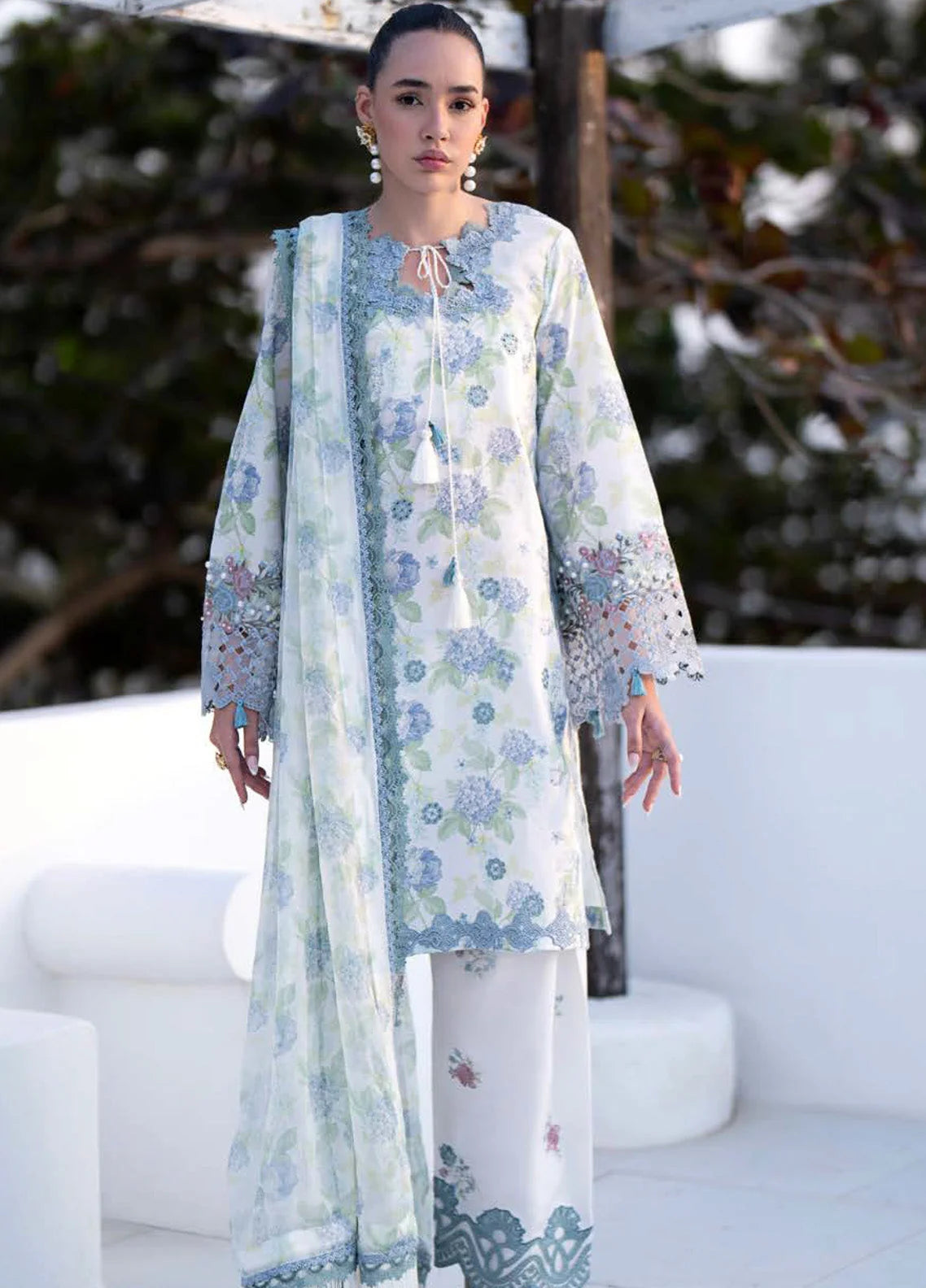 Blue Floral Embroidered Lawn 3 Piece Suit | Alkaram (HE)