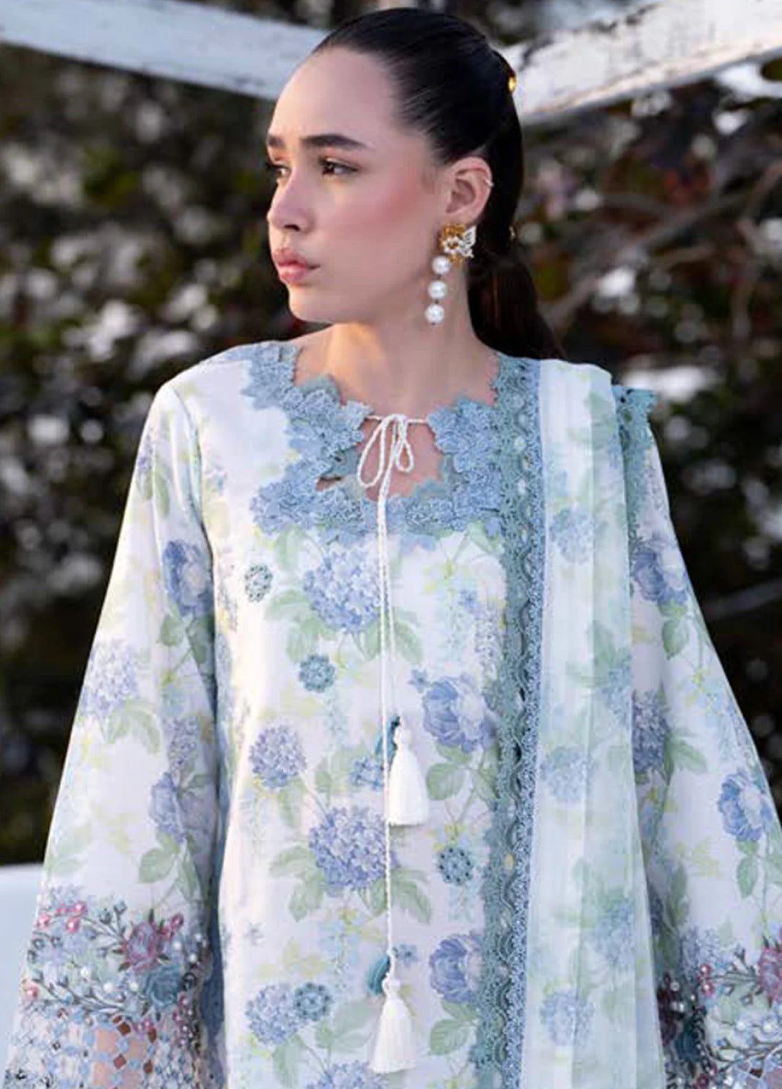 Blue Floral Embroidered Lawn 3 Piece Suit | Alkaram (HE)