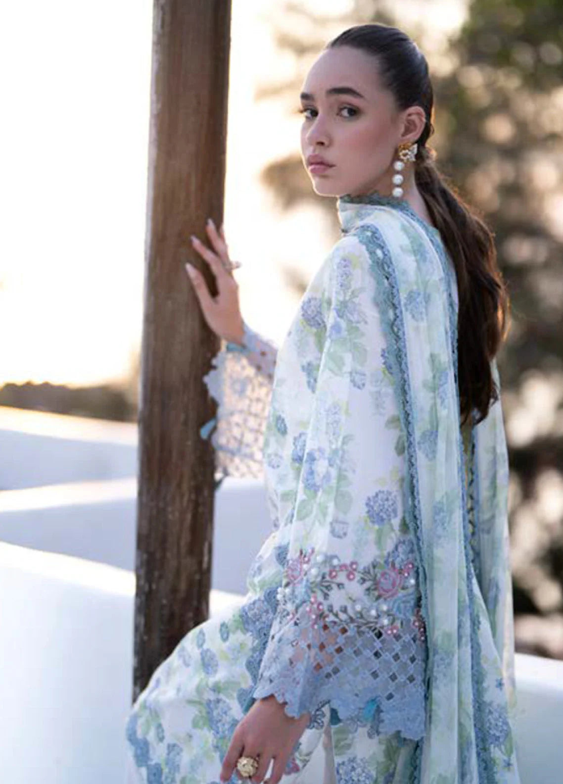 Blue Floral Embroidered Lawn 3 Piece Suit | Alkaram (HE)