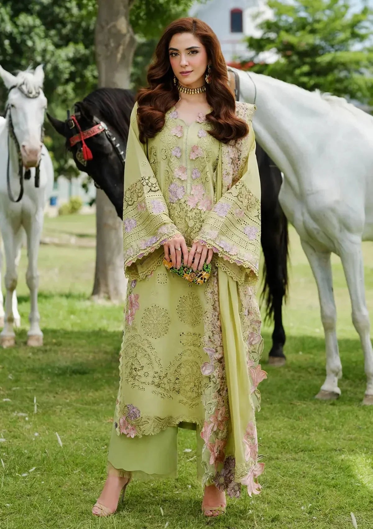 Olive Green Embroidered 3-Piece Lawn Suit (TSF 640)