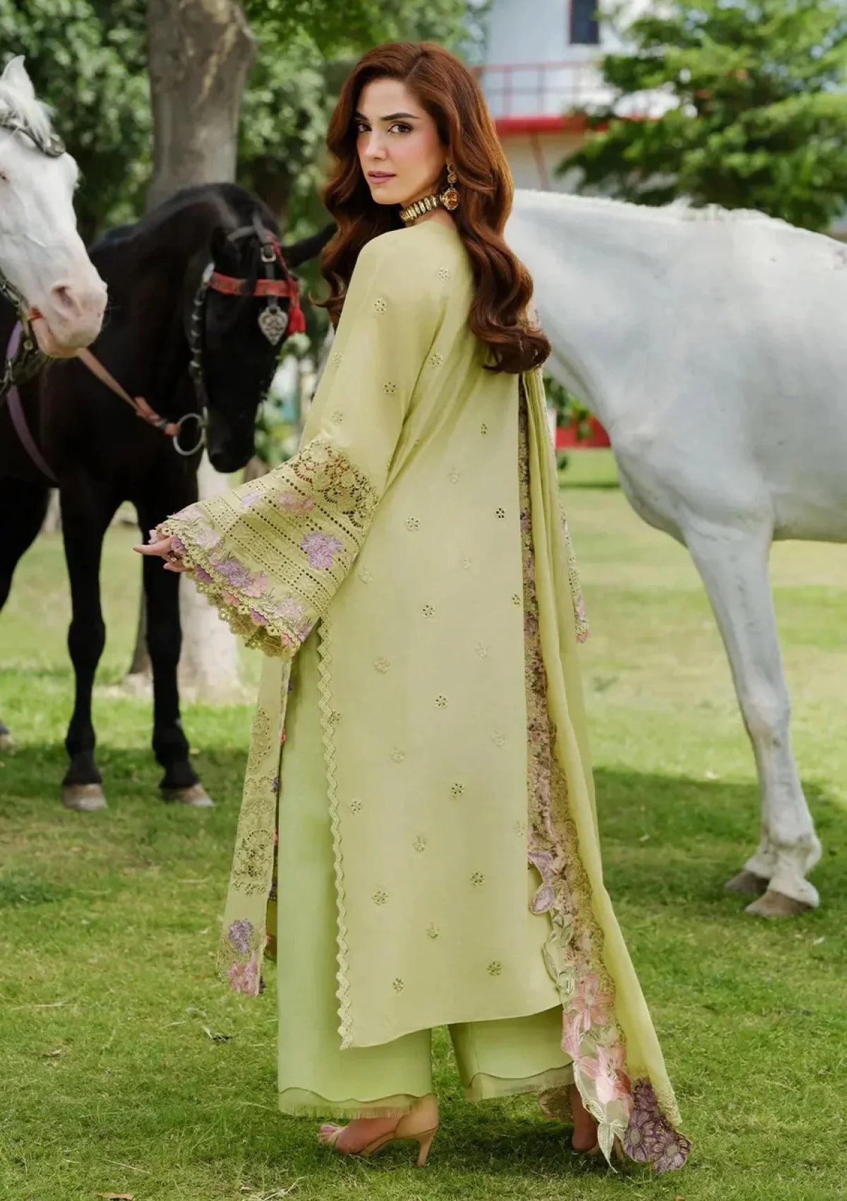 Olive Green Embroidered 3-Piece Lawn Suit (TSF 640)