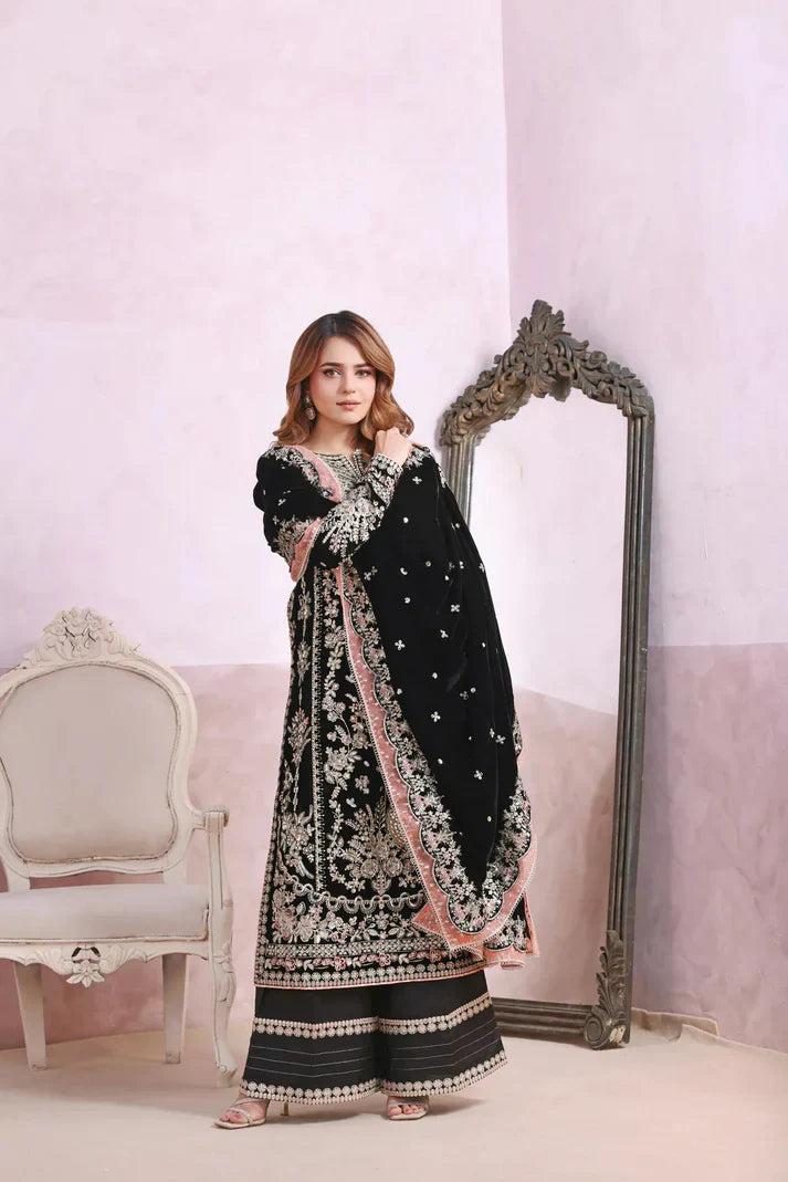 Embroidered Velvet 3PC Set | FS3129