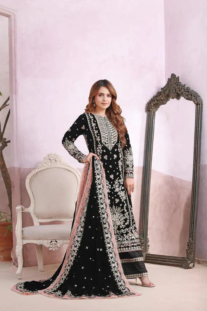 Embroidered Velvet 3PC Set | FS3129