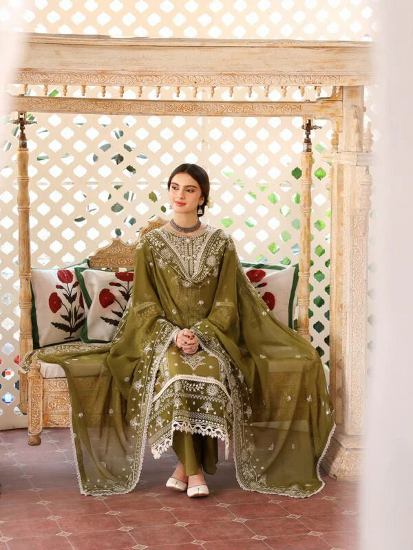 Lawn-3PC Embroidered Shirt With Organza Embroidered Dupatta-SS5211
