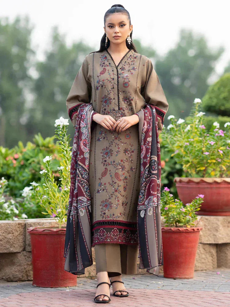 Lawn 3PC Embroidered With Digital Printed Jauqard Dupatta- SS5238