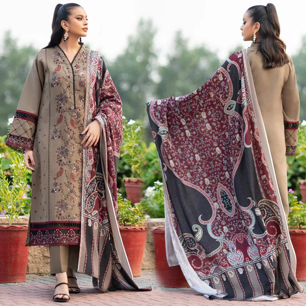 Lawn 3PC Embroidered With Digital Printed Jauqard Dupatta- SS5238