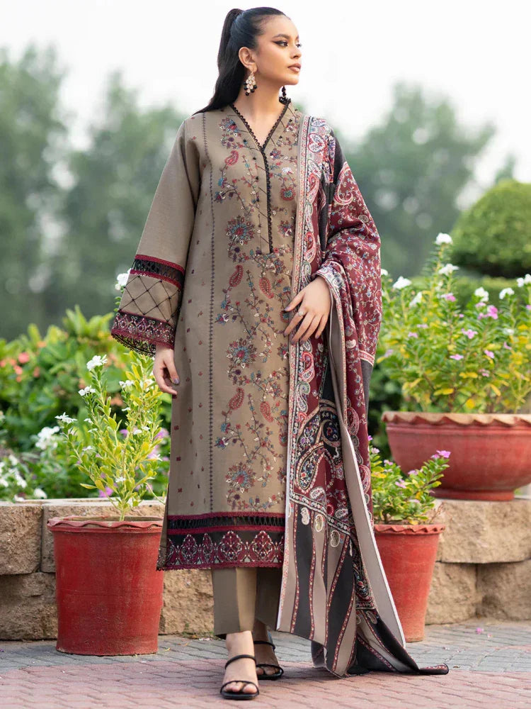 Lawn 3PC Embroidered With Digital Printed Jauqard Dupatta- SS5238