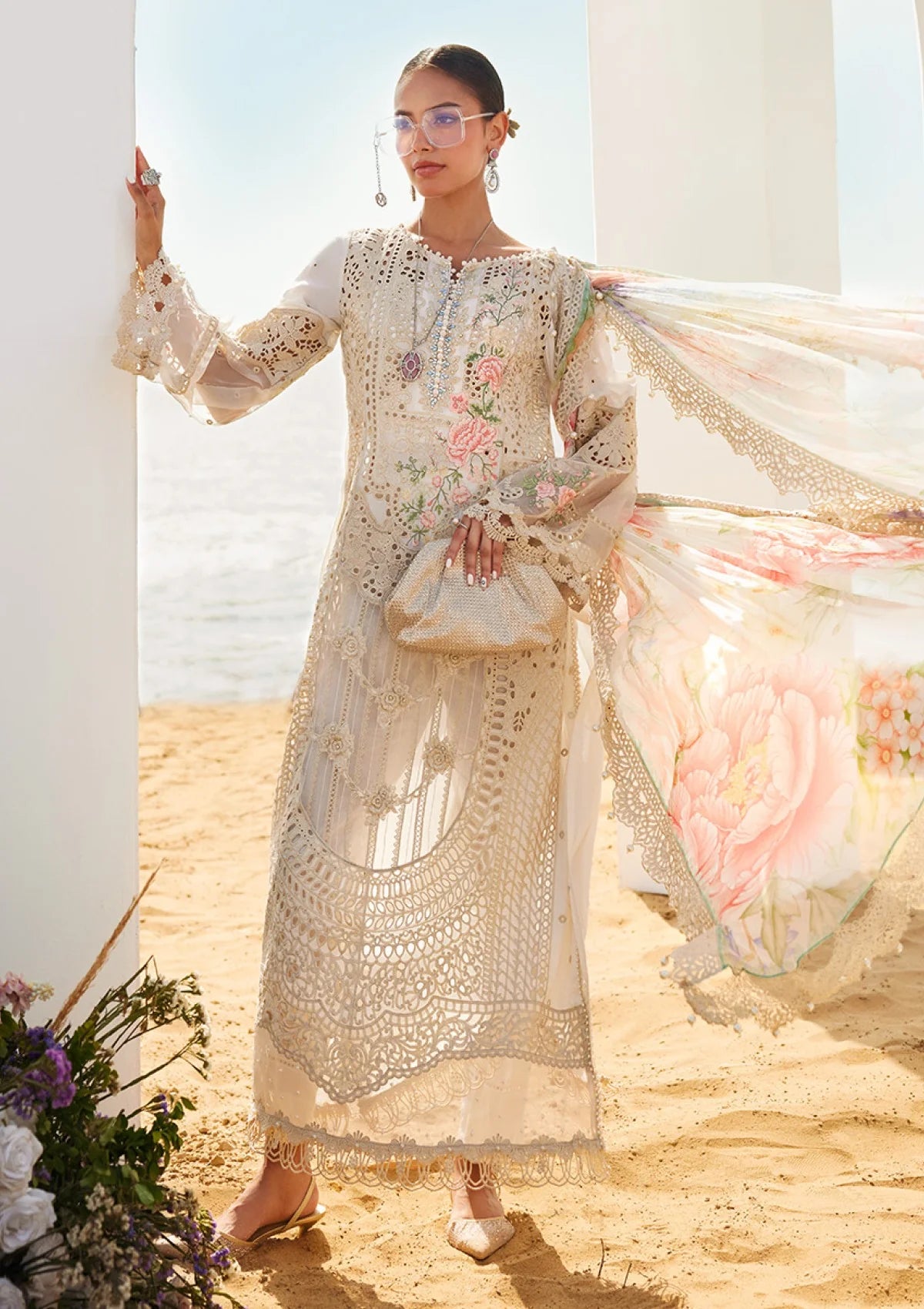 Embroidered 3-Piece Unstitched Suit – Ivory Floral (TFS 610)