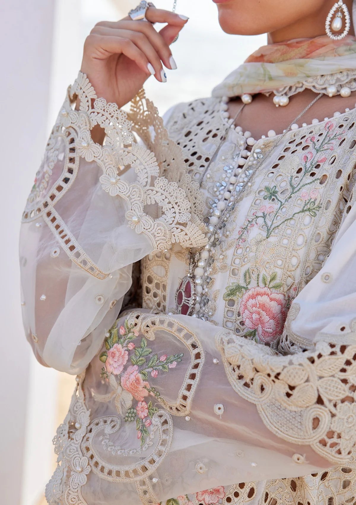 Embroidered 3-Piece Unstitched Suit – Ivory Floral (TFS 610)