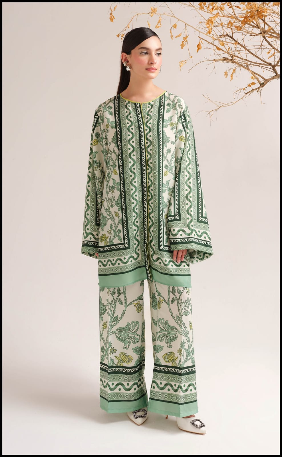 Green Floral Unstitched 2PC Co-Ord Set (HE)