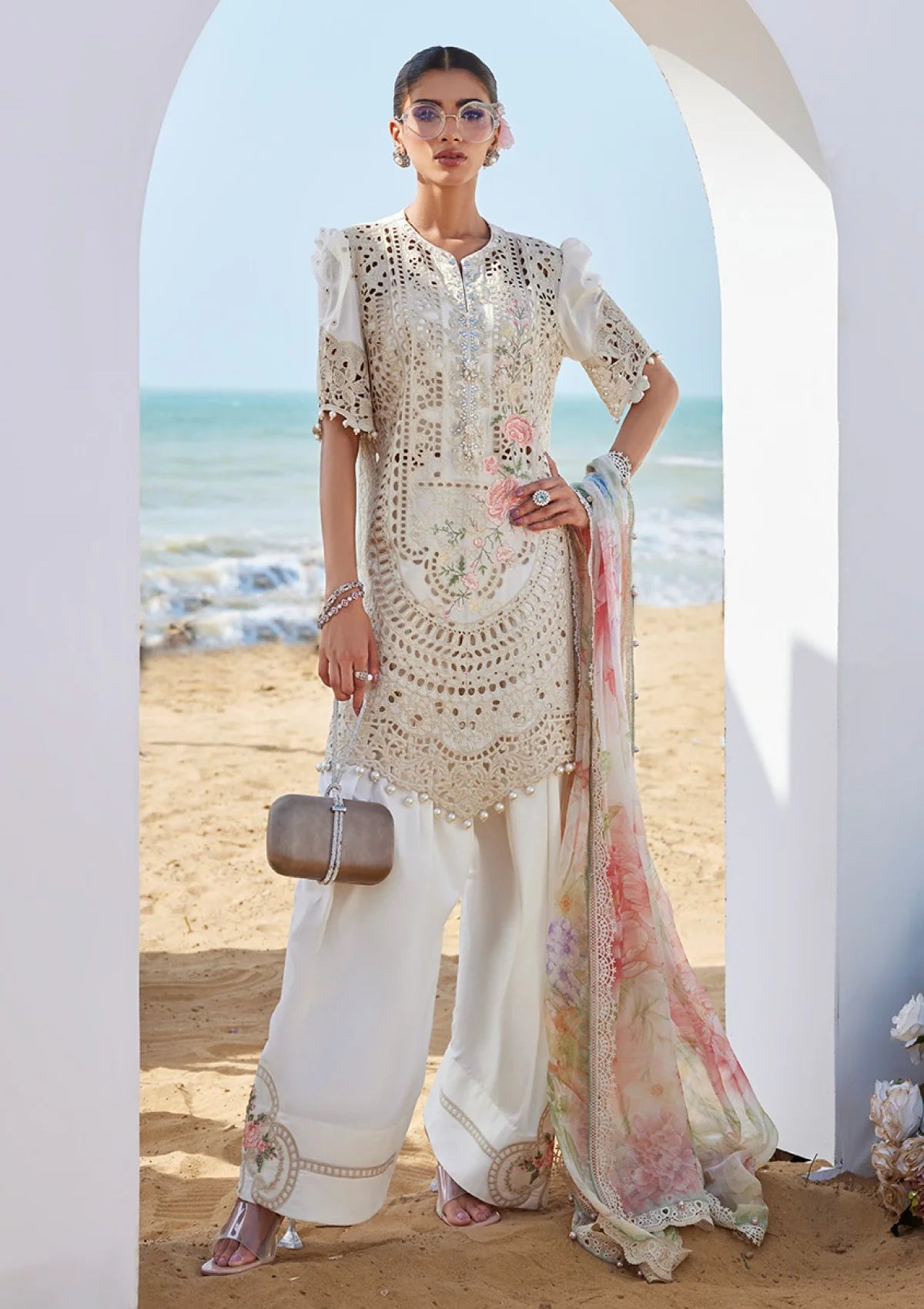 Embroidered 3-Piece Unstitched Suit – Ivory Floral (TFS 610)